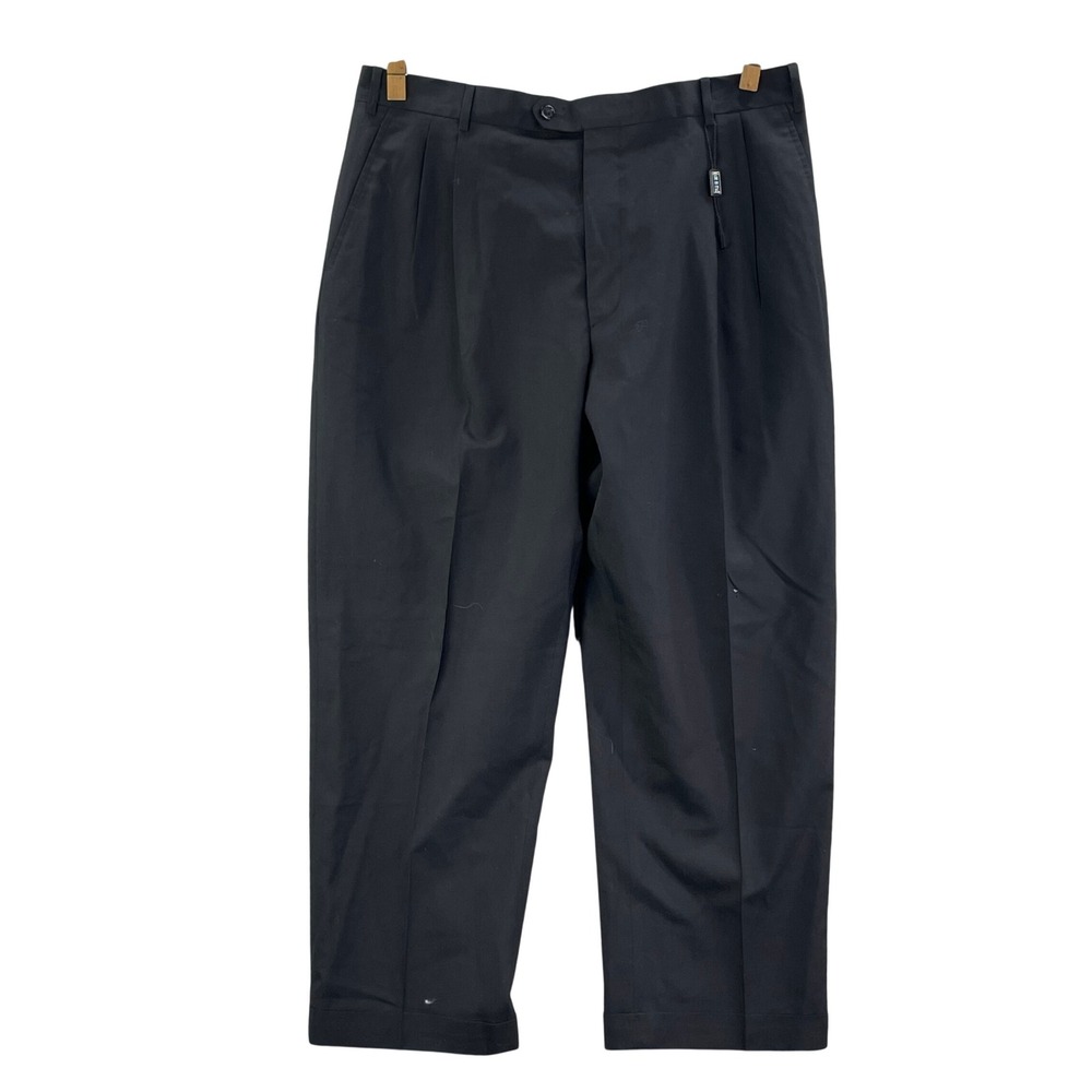 Kirkland Signature Dress‎ Pants Men 38 Black Super 100s Wool Pleated Made Italy